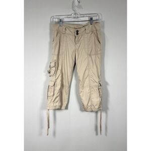 Guess Cargo Capri Pants Womens 26 Beige Utility Cropped Pockets Stretch Casual